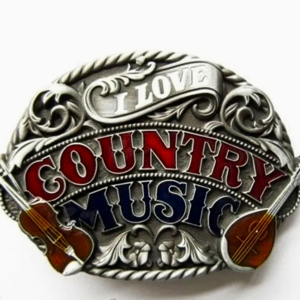 New I love Country music fiddle and mandolin western belt buckle Choose 1